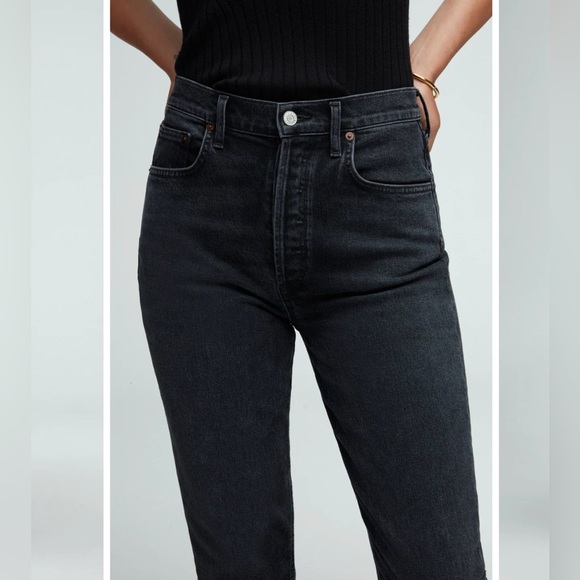 AGOLDE | RILEY HIGH RISE STRAIGHT CROP JEANS IN PANORAMIC BLACK SIZE 25 - Picture 2 of 9
